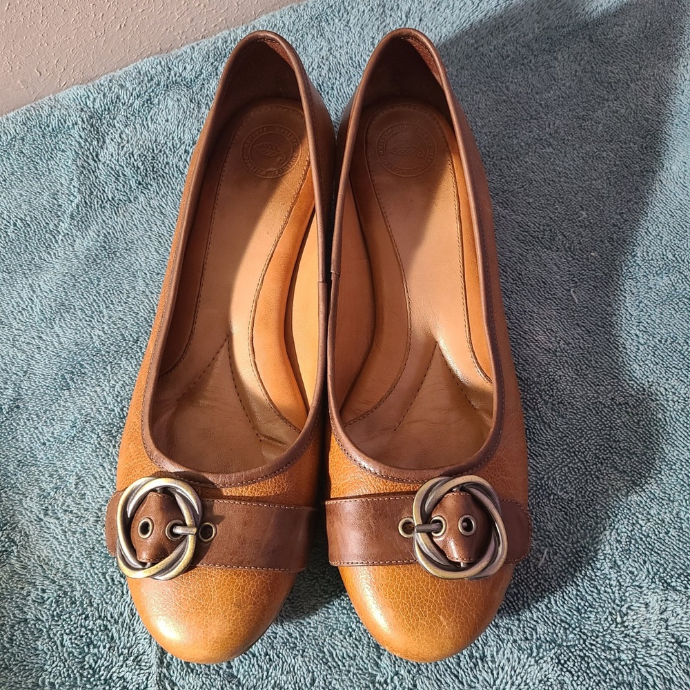 Nurture Womens Canary Wedge Heels Buckle Comfort Shoes‎ Size 9M Brown Leather